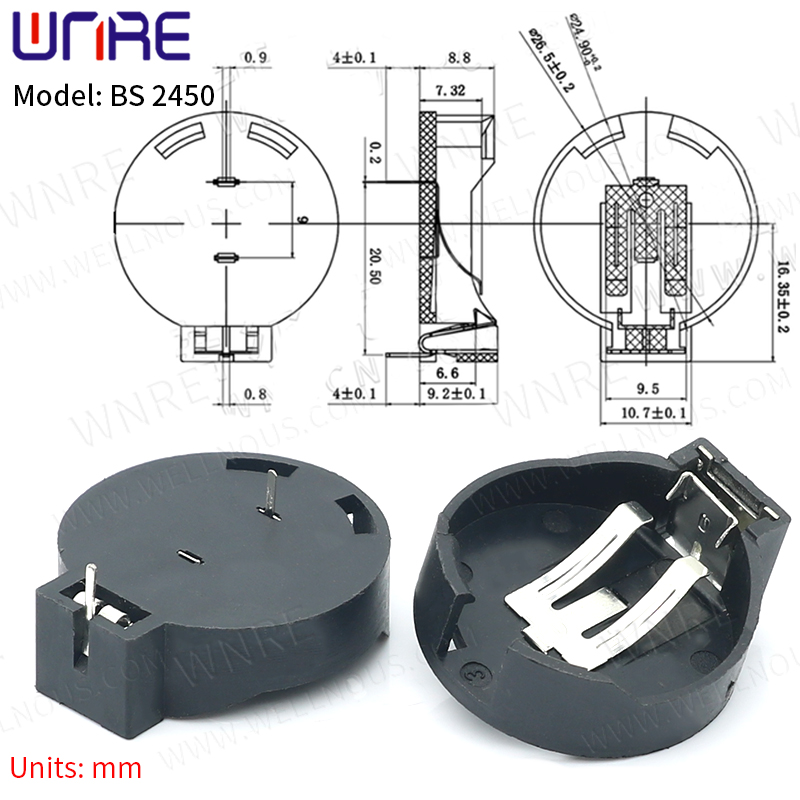 Konnettur tad-detentur tal-batterija BS BS-2450 Kaxxa sewda kaxxa tal-munita tal-buttuna taċ-ċellula sokit tal-batterija 5pcs 2