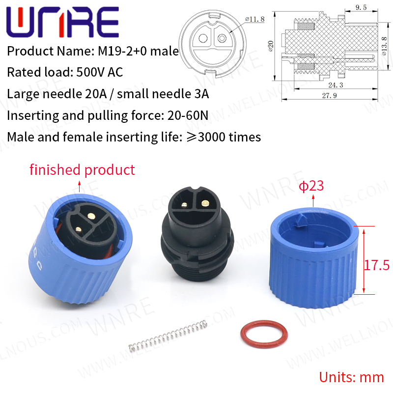 M19-2 + 0 Connector tal-batterija tal-litju femminili maskili3