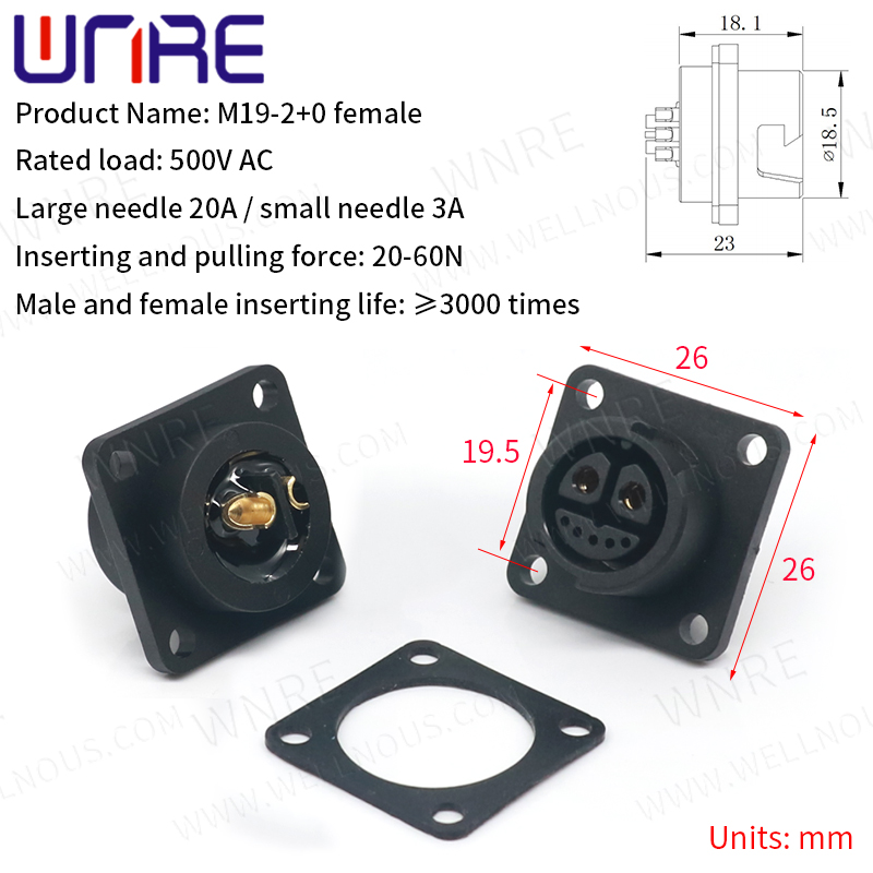 M19-2 + 0 Connector tal-batterija tal-litju femminili maskili 4