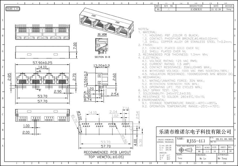 RJ45-55-1X4 ハーフパック ブラック ネットワークソケットコネクタ 3個