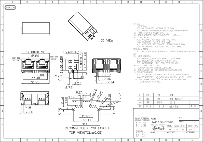 RJ45-56-1X2 Ib Nrab Pob Nrog Lub Teeb Tshiab Module Poj Niam Kab Rov Tav Network Socket Connector Interface3