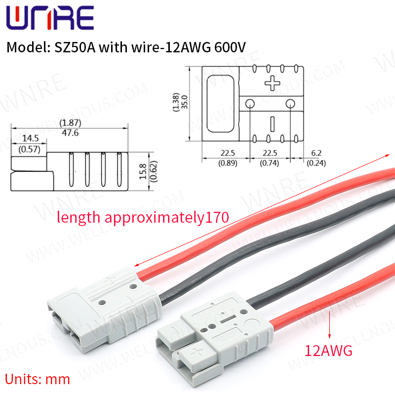 Sz50A huzal 12AWG 600 V vezetékköteg -dugó töltőalap -port akkumulátor interfész csatlakozó3