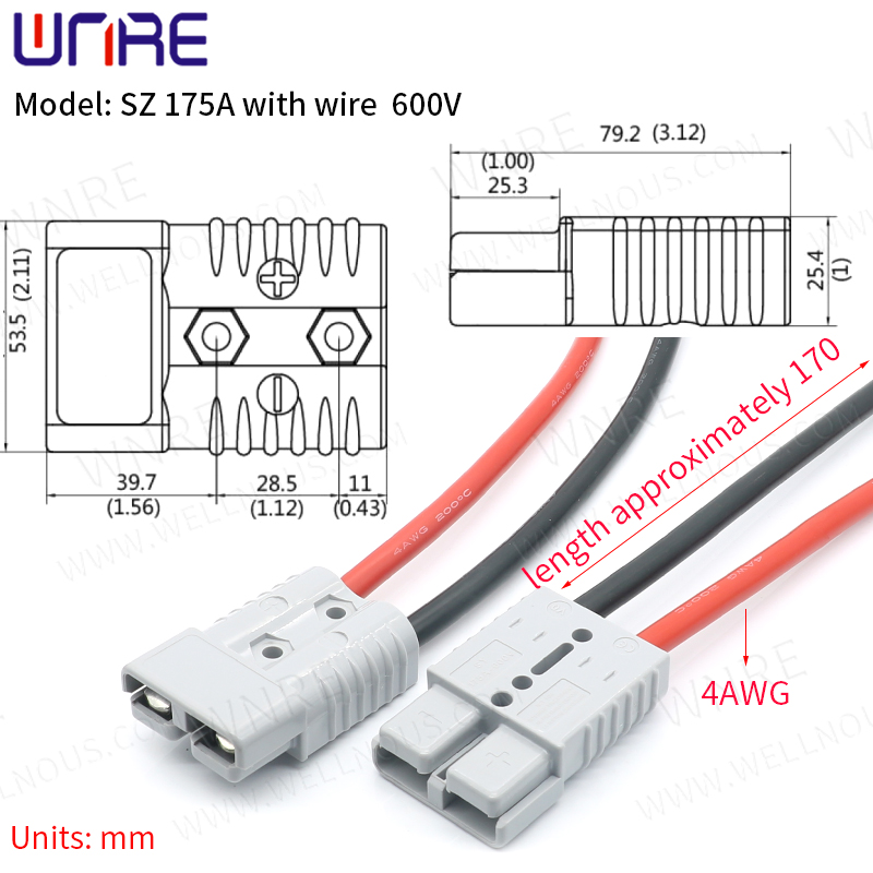 دوشاخه ترمینال سیم‌کشی SZ 175A با سیم 600 ولت، پورت سوکت شارژ، رابط باتری، کانکتور 2